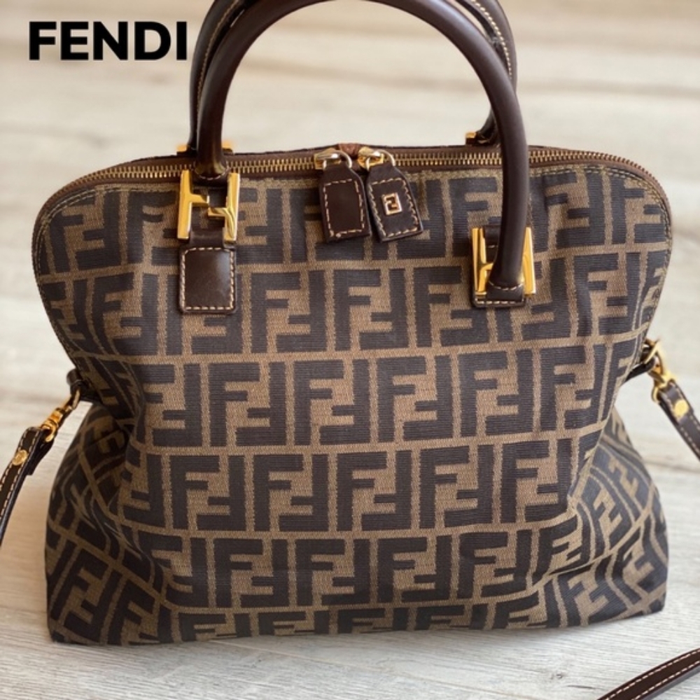 Brown and Tobacco Zucca Canvas Fendi Purse